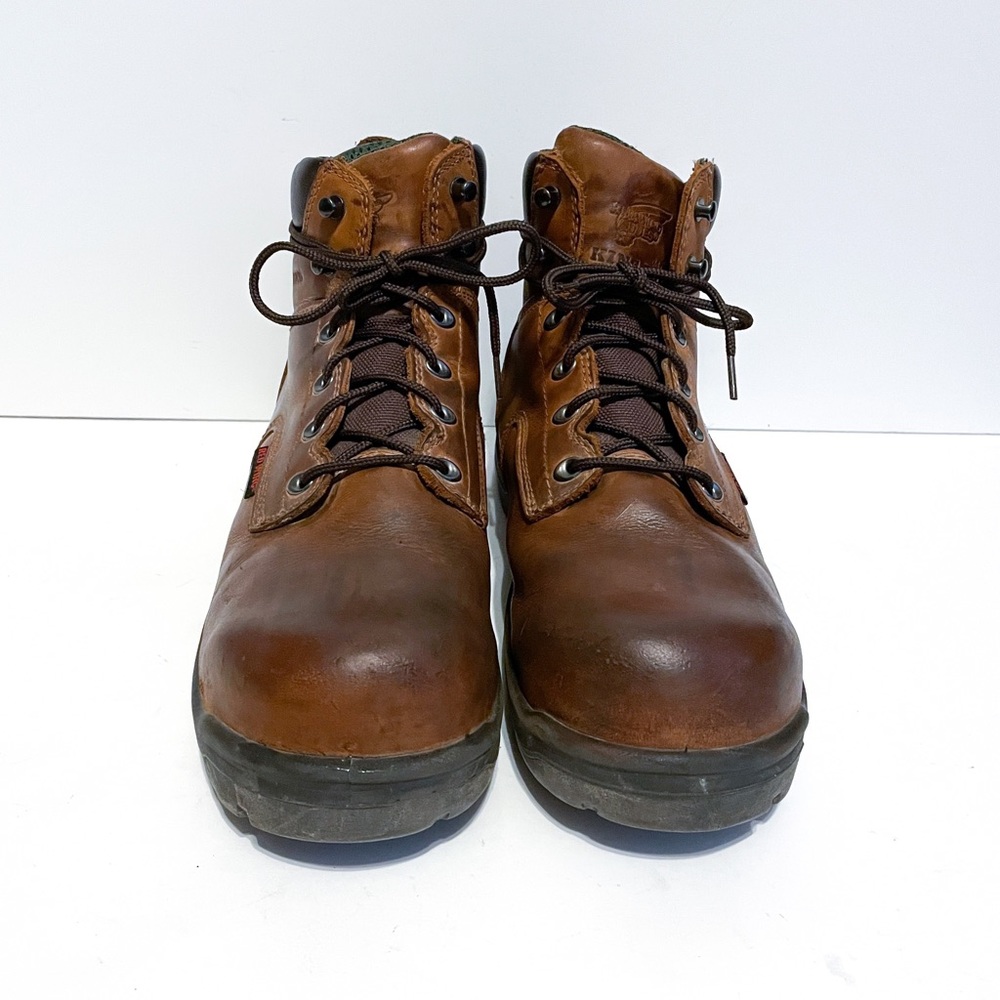 Red Wing Shoes Brown Leather Lace Up Steel Toe Boots - Picture 2 of 8